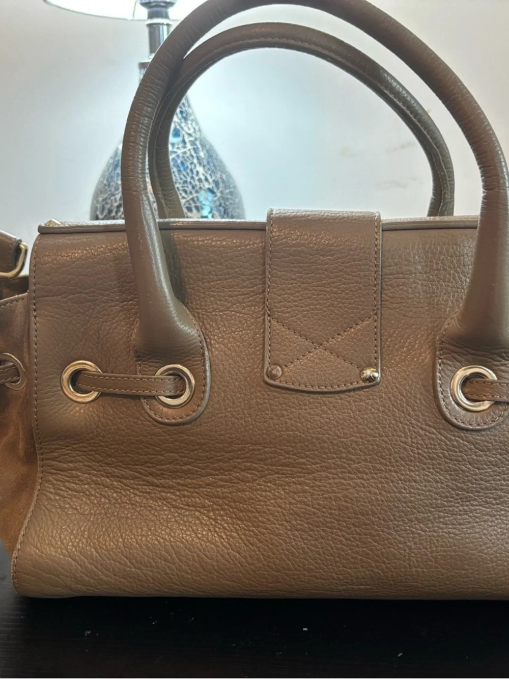 Authentic Jimmy Choo Rosalie Satchel – Camel Grainy Calfskin